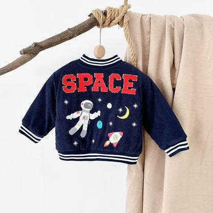 Winter Clothes, Infant Boys Astronaut Jacket with Cartoon Print, Cotton Thick Warm Coat for Kids Outerwear