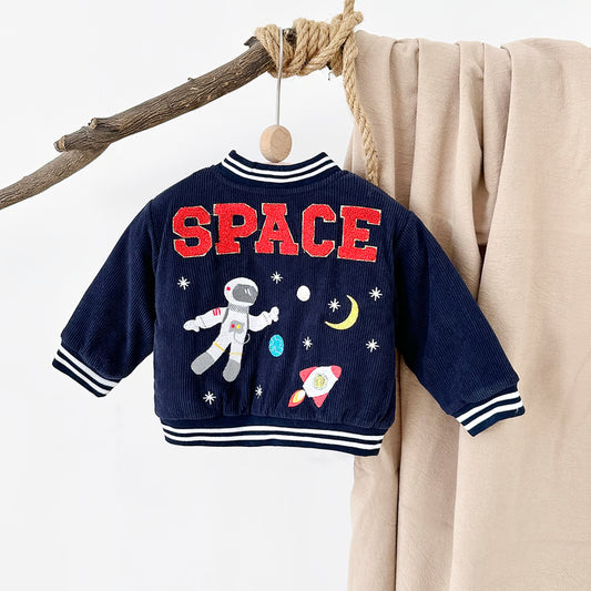 Winter Clothes, Infant Boys Astronaut Jacket with Cartoon Print, Cotton Thick Warm Coat for Kids Outerwear