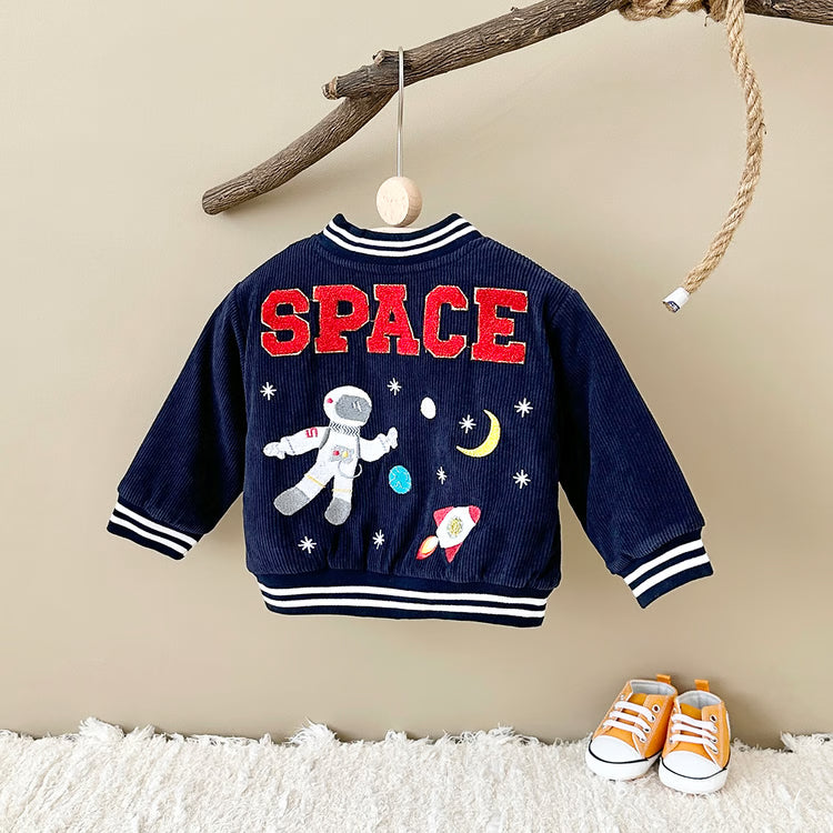 Winter Clothes, Infant Boys Astronaut Jacket with Cartoon Print, Cotton Thick Warm Coat for Kids Outerwear