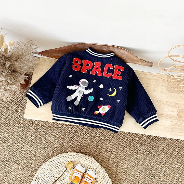 Winter Clothes, Infant Boys Astronaut Jacket with Cartoon Print, Cotton Thick Warm Coat for Kids Outerwear