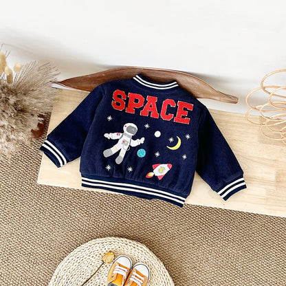 Winter Clothes, Infant Boys Astronaut Jacket with Cartoon Print, Cotton Thick Warm Coat for Kids Outerwear