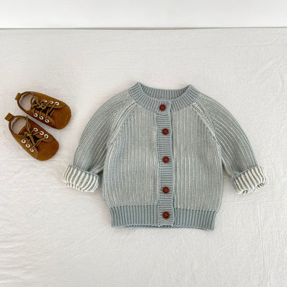 Clothes Autumn Collection, Girls Boys Two-Color Twists, Long Sleeve Braid Knitting Top