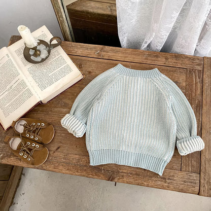 Clothes Autumn Collection, Girls Boys Two-Color Twists, Long Sleeve Braid Knitting Top