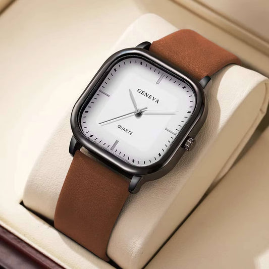 Fashion Square Men Quartz Watch, Minimalist Leather Strap Wrist watch
