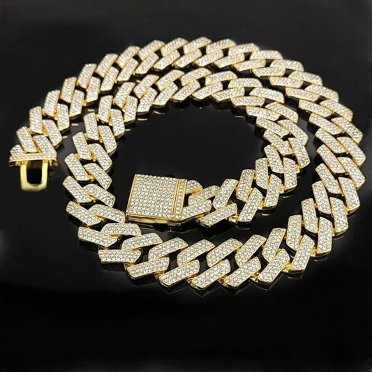 Iced Out CZ Cuban Link Chain Necklace Heavy 3 Row Hip Hop Jewelry